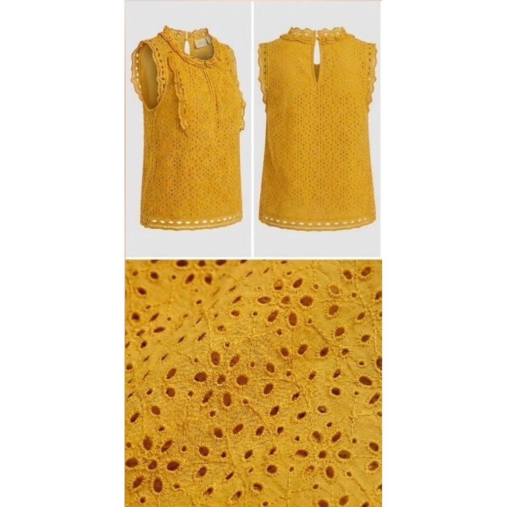 Maeve‎ Anthropologie Tilly Yellow Cotton Eyelet Ruffle Sleeveless Blouse Size:4 - Picture 3 of 10